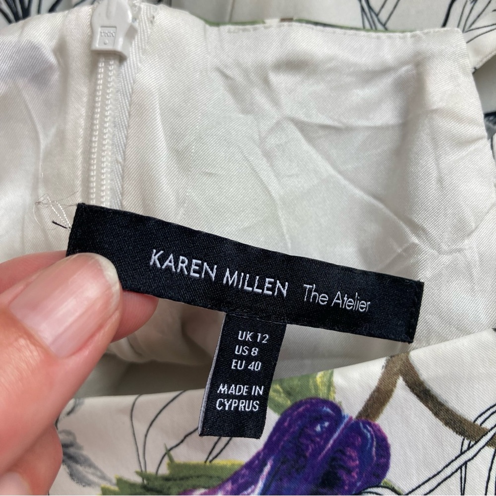 Karen Millen The Atelier White Hand-Painted Floral Print Strappy Sheath Dress, 8 - Picture 14 of 16